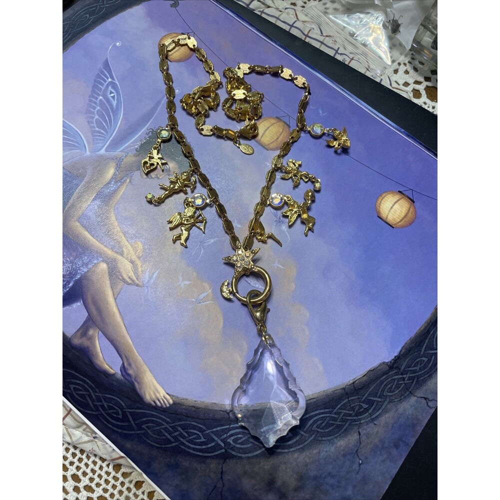 Vintage Kirks Folly Fairy Charm Necklace Gold Tone 28” Fantasy Fairies READ - Picture 2 of 8